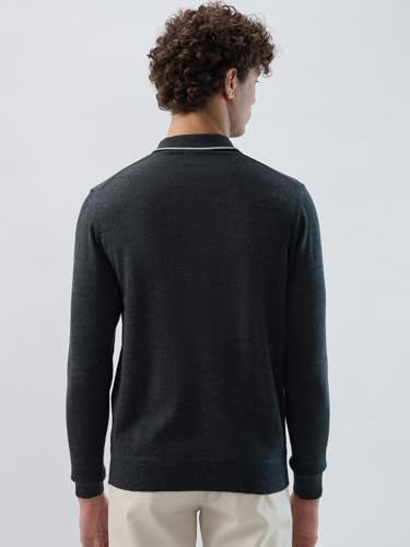 Raymond Men Contemporary Fit Solid Pattern Marino Wool Acryalic Blend Rib Collar Full Sleeve Casual Sweater