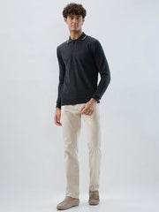 Raymond Men Contemporary Fit Solid Pattern Marino Wool Acryalic Blend Rib Collar Full Sleeve Casual Sweater
