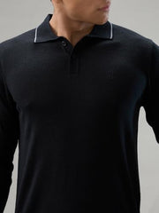 Raymond Men Contemporary Fit Solid Pattern Marino Wool Acryalic Blend Rib Collar Full Sleeve Casual Sweater