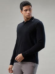 Raymond Men Contemporary Fit Solid Pattern Marino Wool Acryalic Blend Rib Collar Full Sleeve Casual Sweater