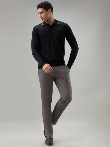 Raymond Men Contemporary Fit Solid Pattern Marino Wool Acryalic Blend Rib Collar Full Sleeve Casual Sweater