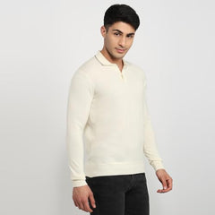 Raymond Men Contemporary Fit Solid Pattern Marino Wool Acryalic Blend Rib Collar Full Sleeve Casual Sweater