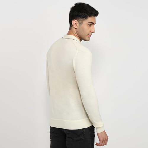 Raymond Men Contemporary Fit Solid Pattern Marino Wool Acryalic Blend Rib Collar Full Sleeve Casual Sweater