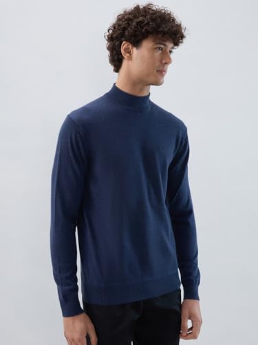 Raymond Men Contemporary Fit Solid Pattern Marino Wool Acryalic Blend Turtle Neck Full Sleeve Casual Sweater