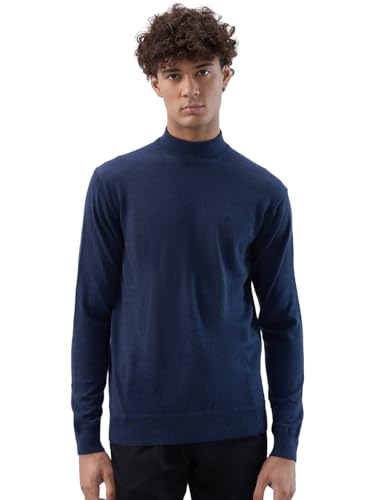 Raymond Men Contemporary Fit Solid Pattern Marino Wool Acryalic Blend Turtle Neck Full Sleeve Casual Sweater