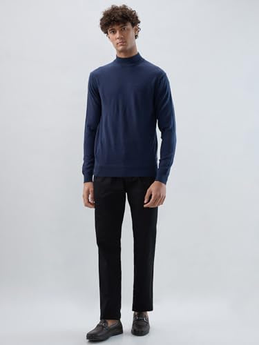 Raymond Men Contemporary Fit Solid Pattern Marino Wool Acryalic Blend Turtle Neck Full Sleeve Casual Sweater