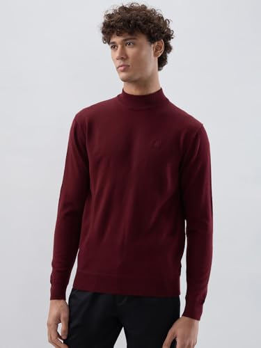Raymond Men Contemporary Fit Solid Pattern Marino Wool Acryalic Blend Turtle Neck Full Sleeve Casual Sweater