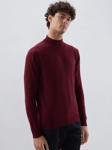 Raymond Men Contemporary Fit Solid Pattern Marino Wool Acryalic Blend Turtle Neck Full Sleeve Casual Sweater