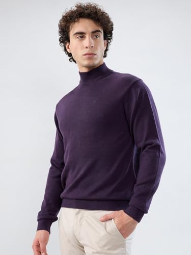 Raymond Men Contemporary Fit Solid Pattern Marino Wool Acryalic Blend Turtle Neck Full Sleeve Casual Sweater