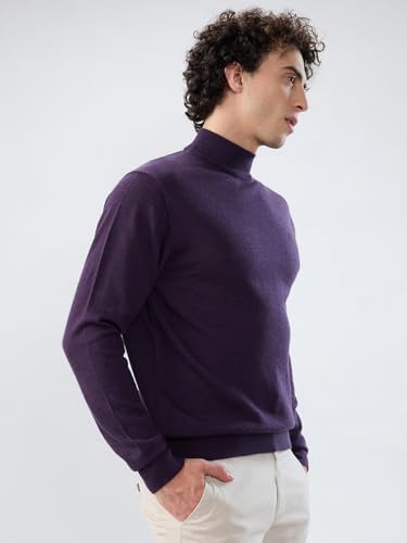 Raymond Men Contemporary Fit Solid Pattern Marino Wool Acryalic Blend Turtle Neck Full Sleeve Casual Sweater