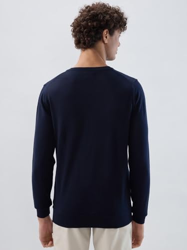 Raymond Men Regular Fit Solid Pattern Acrylic Wool Blend Round Neck Full Sleeve Casual Sweater Blue