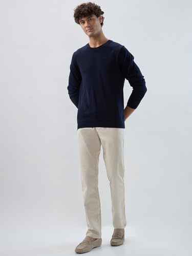 Raymond Men Regular Fit Solid Pattern Acrylic Wool Blend Round Neck Full Sleeve Casual Sweater Blue