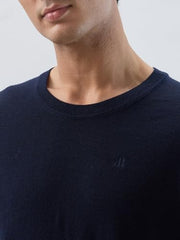 Raymond Men Regular Fit Solid Pattern Acrylic Wool Blend Round Neck Full Sleeve Casual Sweater Blue