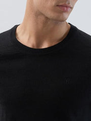 Raymond Men Regular Fit Solid Pattern Acrylic Wool Blend Round Neck Full Sleeve Casual Sweater Black