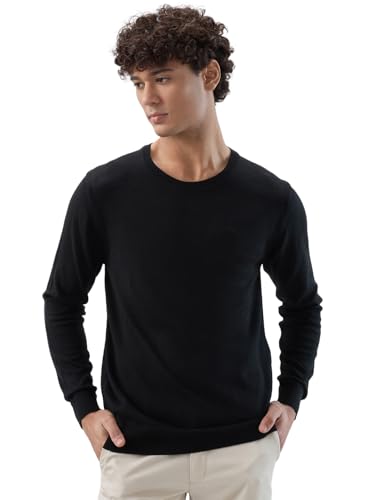 Raymond Men Regular Fit Solid Pattern Acrylic Wool Blend Round Neck Full Sleeve Casual Sweater Black