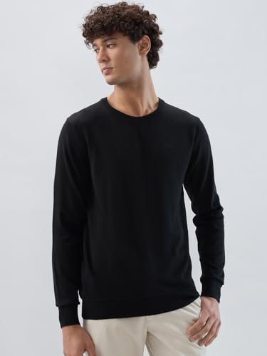 Raymond Men Regular Fit Solid Pattern Acrylic Wool Blend Round Neck Full Sleeve Casual Sweater Black
