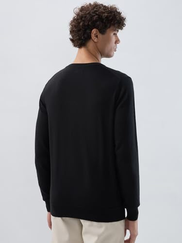 Raymond Men Regular Fit Solid Pattern Acrylic Wool Blend Round Neck Full Sleeve Casual Sweater Black