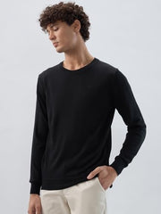 Raymond Men Regular Fit Solid Pattern Acrylic Wool Blend Round Neck Full Sleeve Casual Sweater Black