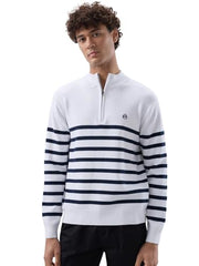 Raymond Men Regular Fit Structure Pattern Cotton Nylon Blend Rib Collar Full Sleeve Casual Sweater White
