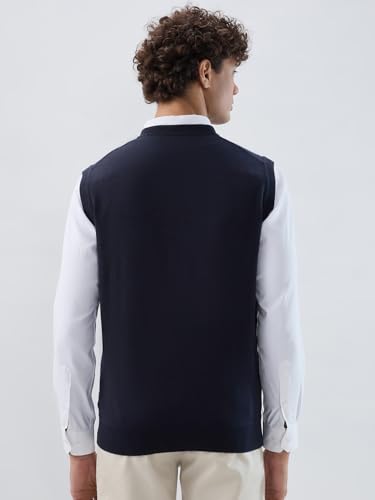Raymond Men Regular Fit Solid Pattern Marino Wool Acryalic Blend V Neck Sleeveless Casual Sweater