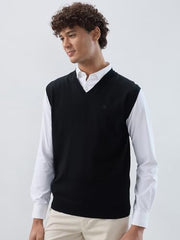 Raymond Men Regular Fit Solid Pattern Marino Wool Acryalic Blend V Neck Sleeveless Casual Sweater