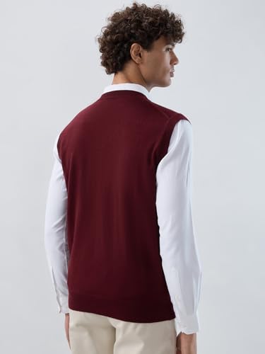 Raymond Men Regular Fit Solid Pattern Marino Wool Acryalic Blend V Neck Sleeveless Casual Sweater
