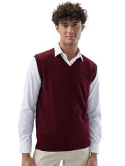 Raymond Men Regular Fit Solid Pattern Marino Wool Acryalic Blend V Neck Sleeveless Casual Sweater