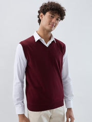 Raymond Men Regular Fit Solid Pattern Marino Wool Acryalic Blend V Neck Sleeveless Casual Sweater
