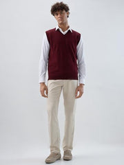 Raymond Men Regular Fit Solid Pattern Marino Wool Acryalic Blend V Neck Sleeveless Casual Sweater