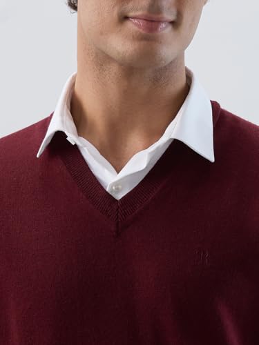 Raymond Men Regular Fit Solid Pattern Marino Wool Acryalic Blend V Neck Sleeveless Casual Sweater