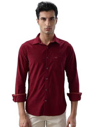 Park Avenue Men Slim Fit Solid Pattern Pure Cotton Semi Cutaway Collar Full Sleeve Casual Shirt Dark Maroon