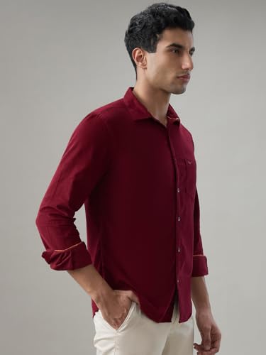 Park Avenue Men Slim Fit Solid Pattern Pure Cotton Semi Cutaway Collar Full Sleeve Casual Shirt Dark Maroon