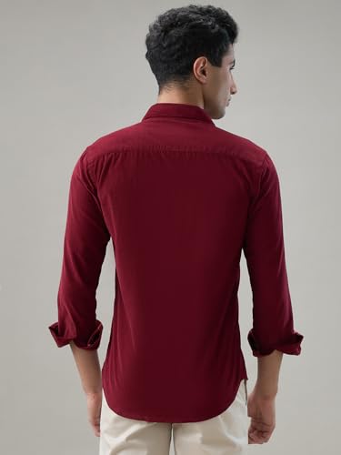 Park Avenue Men Slim Fit Solid Pattern Pure Cotton Semi Cutaway Collar Full Sleeve Casual Shirt Dark Maroon