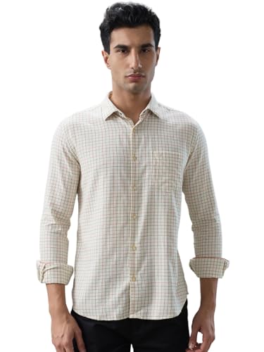 Park Avenue Men Slim Fit Checks Pattern Cotton Wool Blend Semi Cutaway Collar Full Sleeve Casual Shirt Medium Yellow