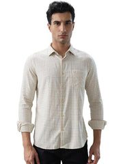 Park Avenue Men Slim Fit Checks Pattern Cotton Wool Blend Semi Cutaway Collar Full Sleeve Casual Shirt Medium Yellow