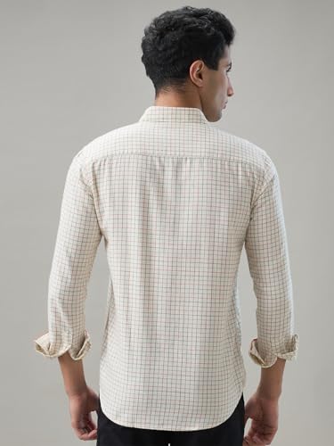 Park Avenue Men Slim Fit Checks Pattern Cotton Wool Blend Semi Cutaway Collar Full Sleeve Casual Shirt Medium Yellow