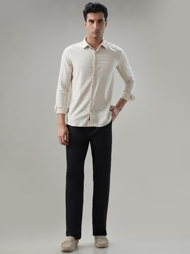 Park Avenue Men Slim Fit Checks Pattern Cotton Wool Blend Semi Cutaway Collar Full Sleeve Casual Shirt Medium Yellow