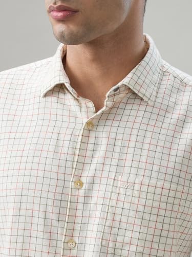 Park Avenue Men Slim Fit Checks Pattern Cotton Wool Blend Semi Cutaway Collar Full Sleeve Casual Shirt Medium Yellow