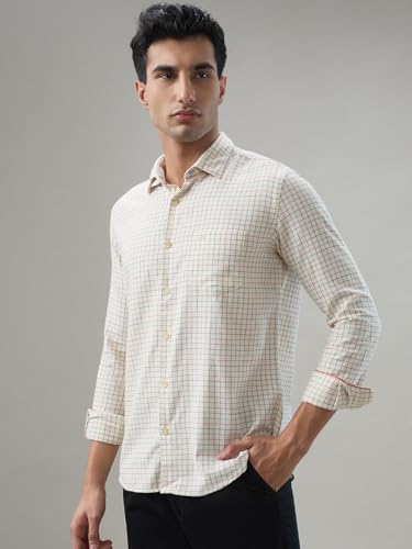 Park Avenue Men Slim Fit Checks Pattern Cotton Wool Blend Semi Cutaway Collar Full Sleeve Casual Shirt Medium Yellow