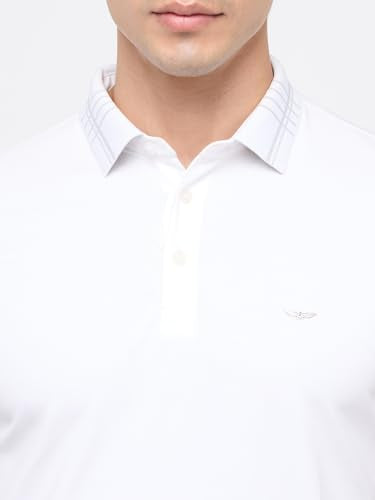 Park Avenue Men Slim Fit Solid Pattern Pure Cotton Polo Neck Half Sleeve Straight Hem Casual T-Shirt White