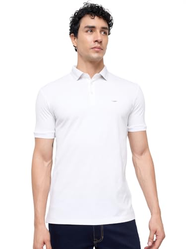 Park Avenue Men Slim Fit Solid Pattern Pure Cotton Polo Neck Half Sleeve Straight Hem Casual T-Shirt White