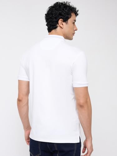 Park Avenue Men Slim Fit Solid Pattern Pure Cotton Polo Neck Half Sleeve Straight Hem Casual T-Shirt White