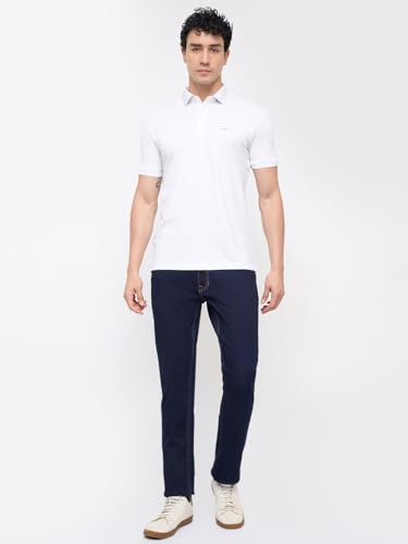 Park Avenue Men Slim Fit Solid Pattern Pure Cotton Polo Neck Half Sleeve Straight Hem Casual T-Shirt White