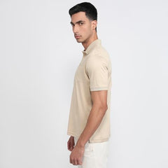 Park Avenue Men Regular Fit Solid Pattern Pure Cotton Half Sleeve Polo Neck Casual T-Shirt Medium Fawn