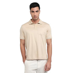 Park Avenue Men Regular Fit Solid Pattern Pure Cotton Half Sleeve Polo Neck Casual T-Shirt Medium Fawn