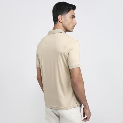 Park Avenue Men Regular Fit Solid Pattern Pure Cotton Half Sleeve Polo Neck Casual T-Shirt Medium Fawn