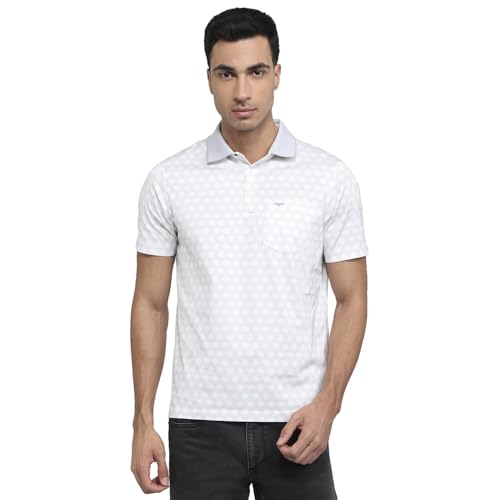 Park Avenue Men Regular Fit Print Pattern Pure Cotton Half Sleeve Polo Neck Casual T-Shirt Medium Grey