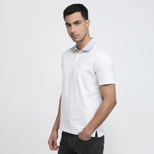 Park Avenue Men Regular Fit Print Pattern Pure Cotton Half Sleeve Polo Neck Casual T-Shirt Medium Grey