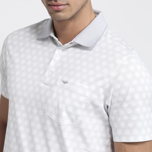 Park Avenue Men Regular Fit Print Pattern Pure Cotton Half Sleeve Polo Neck Casual T-Shirt Medium Grey