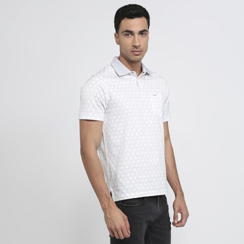 Park Avenue Men Regular Fit Print Pattern Pure Cotton Half Sleeve Polo Neck Casual T-Shirt Medium Grey